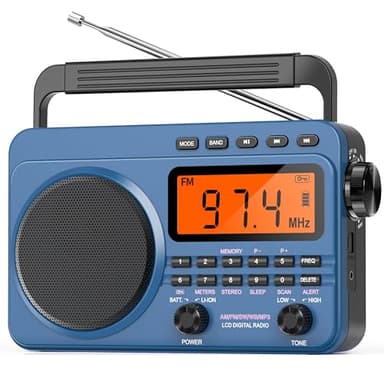 Radio digital AM FM de onda corta con la mejor recepción, radio portátil recargable de 4000 mAh con alerta meteorológica NOAA, altavoz grande, sintonizador digital y auriculares estéreo, compatible