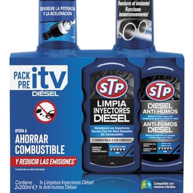 STP - PACK PRE-ITV DIÉSEL - Limpia inyectores diésel + Antihumos diésel - Reduce emisiones, ahorra combustible y recupera el rendimiento, 200 ml, El embalaje puede variar
