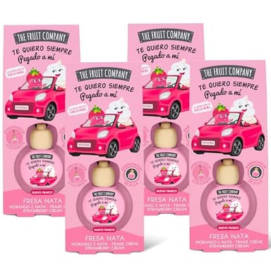 The Fruit Company - Ambientador de coche con Absorbe olores, aroma frutal FRESA NATA, Pack de 4 unidades
