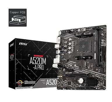 MSI Placa Base para Juegos A520M-A Pro (AMD Ryzen 5000, AM4, DDR4, PCIe 3.0, SATA 6Gb/s, M.2, USB 3.2 Gen 1, DVI/HDMI, Micro-ATX)