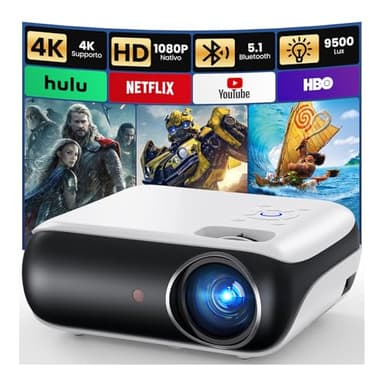 Mini Proyector 4K, HAPPRUN 2025 Upgraded Proyector Portátil 1080P Nativo Bluetooth 5.1 para Exteriores Compatible con TV Stick, Smartphone, Laptop, HDMI, USB
