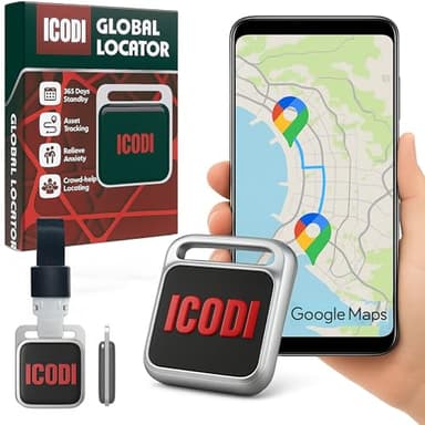 ICODI Localizador Global para Coche sin Tarjeta SIM sin Límite de Distancia sin Suscripción Google MAPS Integrado Android e iOS 1 Año de Batería Rastreador Bluetooth Moto,Niños,Ancianos y Objetos