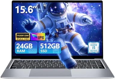 Ordenador Portátil 15,6“, PC Portatil 24GB RAM+512GB SSD, Laptop Core i5 (Fino a 3,60 GHz),Win11 Con (1920 x 1200) Display, UHD Graphics,TF Card/USB 3.0*3/5000mAh Battery/BT5.0/WiFi 5/Type-C