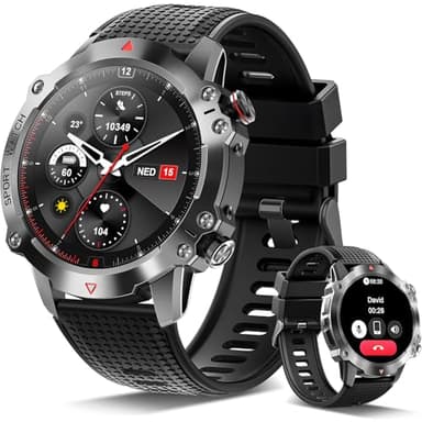 Rmana Reloj Inteligente Hombre,1.39" Militar Smartwatch con Llamadas Bluetooth, 100+ Modos Deportivos/SpO2/Pulsómetro/Sueño/Pulsera Actividad Android iOS
