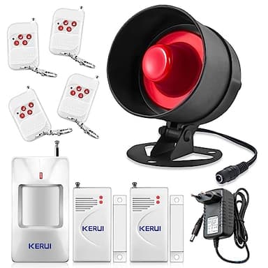 Alarmas para Casa, Sistema de Alarma para Casa 9-Pieza, Inalámbrico Control Remoto por SOS con 115dB Sirena de Alarma, Alarma para Puerta, Sensor de Movimiento para Hogar, Apartamento, Garaje