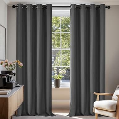 Deconovo Cortinas Térmicas Aislantes Frío y Calor Opacas Blackout – Cortinas Modernas para Salon y Dormitorio, 2 Piezas con Ojales 135x240 cm, Gris Oscuro, Elegantes Curtains Aislantes para Hogar