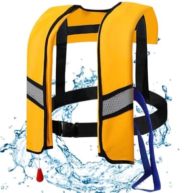 Chaquetas Life Inflación automática 150N Nylon Hebilla ajustable Vest de natación con tiras reflectantes y silbato Tubo adicional Agua portátil Vida salvavidas para adultos, niños, sin cilindros