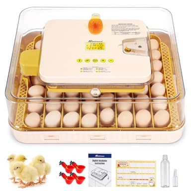 Sailnovo Incubadora Automática para 56 Huevos, Incubadora Huevos Gallina con Volteo Automático de Huevos, Control de Temperatura y Añadido Automático de Humedad, Amarillo