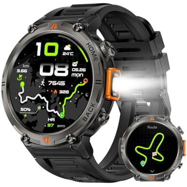 GPS Militar Reloj Inteligente Hombre con LED Linterna, 1,45'' 3ATM Impermeable Smartwatch Hombre con Llamadas Bluetooth, Fitness Tracker con Brújula/110+ Modos Deportivos/SpO2/Pulsómetro, iOS Android