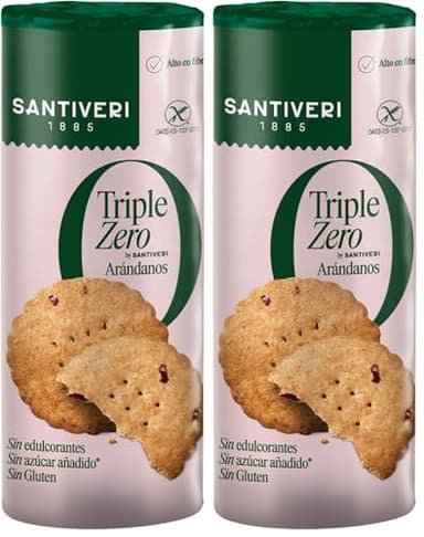 SANTIVERI - Galletas Arándanos Triple Zero, Galletas Crujientes con Avena Integral y Arándanos Rojos, Altas en Fibra, Sin Edulcorantes, Sin Azúcar Añadido Ni Gluten, Vegano - 205 g (Paquete de 2)