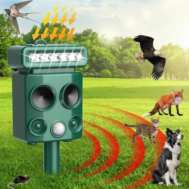 3T6B Repelente para Gatos, Ahuyentador de pájaros, IP65 Impermeable, disuasión Solar ultrasónico, Ahuyentador de Ratas con LED Intermitentes, Perros, Ratones, Zorros