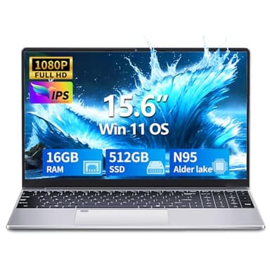 Ordenador Portátil 15,6 Pulgadas, Portátil 16GB DDR4 512GB SSD, Win 11 PC Portatil Celeron N95 CPU, Teclado Retroiluminado, Desbloqueo Huellas Dactilares, IPS Pantalla Laptop, USB3.0+BT4.2+Webcam