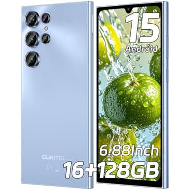 OUKITEL C61 Telefonos Moviles Libres Android 15, 16GB(4+12)+128GB/1TB Smartphone, 6.88" HD+ 90Hz Telefono Movil, Batería 5150mAh movil, 4G Dual SIM/Face ID/Fingerprint/GPS/OTG, Azul