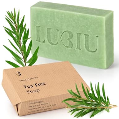 lubiu Jabón Antibacterial Árbol del Té - 100g Pastilla Jabon Natural - Ideal Para Piel con Acné - Jabon Cara - Jabones Artesanales - Tea Tree Soap