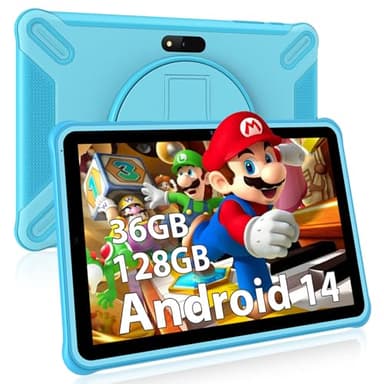 FASTWD Tablet para Niños 10 Pulgadas Familiar/Android 14, 36GB RAM 128GB ROM (SD Expandible), 8000mAh, 5G WiFi, BT 5.0, Control Parental, HD IPS Display,Tablet Educativo - Azul