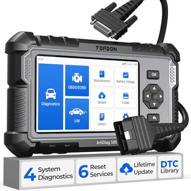 TOPDON AD500 OBD2 diagnosis coche multimarca con 4 Sistemas y 6 Funciones de Reinicio, Sistema de Motor ABS SRS Transmisión, reinicio para aceite/SAS/TPMS/ETS/BMS/freno, Actualización gratuita de WiFi