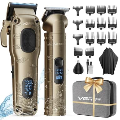 Vgrpro Maquina de Cortar Pelo Hombre Profesional, Cortapelos Hombre sin cable para Cortar el Pelo, Kit de cortadora de pelo y Trimmers para Hombre, Maquinilla Cortar Pelo con Caja de Embalaje(dorado)