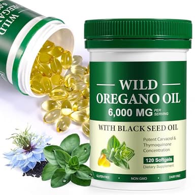 Aceite de Orégano con de Semilla Negra, Oil of Oregano with Black Seed Oil, Aceite de oregano capsulas 120pcs