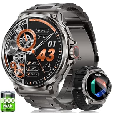 Reloj Inteligente Hombre con 1000mAh Batería, 1.92" AMOLED, 5ATM Impermeable Smartwatch Militar con Llamadas, 120+ Modos Deportivos, 24/7 Pulsómetro/Sueño/Podómetro Pulsera Actividad Android iOS Negro