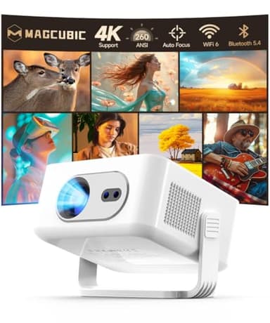 【Enfoque automático 4K 】 Magcubic Android 14 Projetores Portateis 4k & 8k Full HD Compatible con 260ANSI, WiFi 6G BT 5.4, Proyector Cine en casa Giratorio 180° para TV Stick