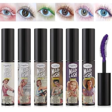 6 unidades de rimel de colores voluminosos, volumen exuberante, longitud intensa, suave, pestañas completas, sin pelar, sin apelmazamiento, fórmula hipoalergénica, máscara de pestañas resistente a las