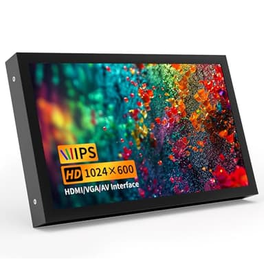 Mini Monitor de 7 Pulgadas, Mini Pantalla HD IPS de 1024×600 con Altavoces Integrados/Entrada HDMI/VGA/AV para PC, TV, DVD, CCTV, Raspberry Pi