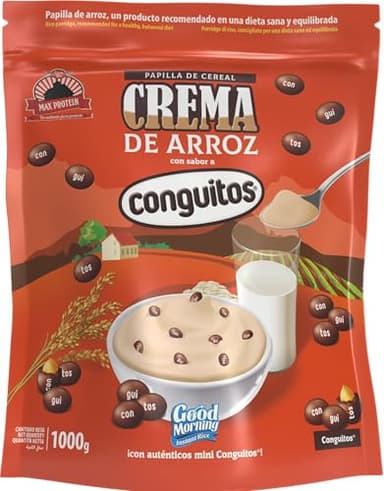 MAX PROTEIN - Crema de Arroz - Crema de Arroz Fitness 1000g – Fuente de Carbohidratos de Máxima Calidad para Masa Muscular – Ideal Pre Entreno y Post Entreno – Vegana y Sin Lactosa – Conguitos Dark