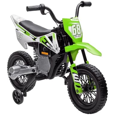 AIYAPLAY Moto Eléctrica para Niños de +3 Años, Moto Eléctrica Infantil con Batería 12V, Música, Velocidad 2,4-5 km/h y Ruedas Auxiliares Desmontables, Carga 30 kg, Verde