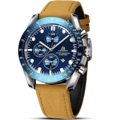 LN LENQIN Reloj Hombre Relojes Cuarzo Analógicos para Hombres Relojes Pulsera para Hombres Resistentes Al Agua hasta 30m Negocios Moda con Visualización De Fecha Reloj De Cuero