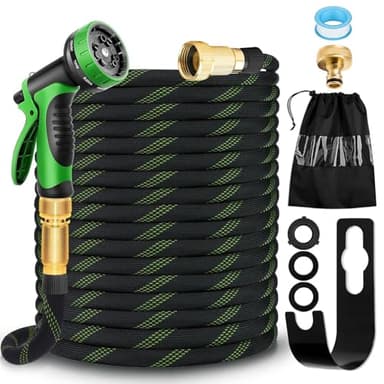 Manguera Extensible 15 Metros con Pistola de Riego 10 Funciones | Flexible, Resistente y Antienredos | Conectores de Latón 1/2" y 3/4" Antifugas | Ideal para Jardín, Exteriores y Lavado de Coches