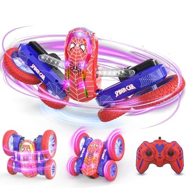 Coche Teledirigido Niños 4 5 6 7 8 9 10 Años, Spider Juguete Monster Truck RC Carro Radiocontrol Acrobático con Espectáculo de Luz, Remote Car Regalo Niña Cumpleaños Navidad Juego Infantiles Exterior