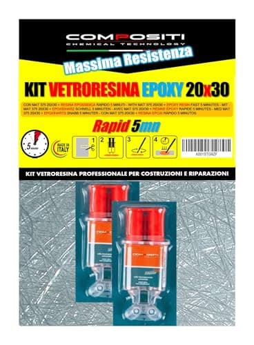 Kit de fibra de vidrio con resina epoxi rápida, 5 minutos – Completo con fibra de vidrio y resina epoxi – Listo en 5 minutos – El máximo de la resistencia química y mecánica