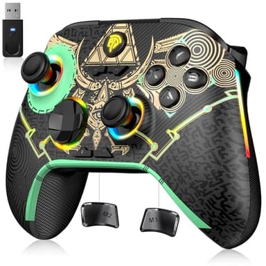 EasySMX X15 Mando PC Inalambrico con 7 Colores de Luz, 2 Modos de Luz - Hall Joystick - Hall Trigger - 1000 mAh Batería Recargable- Turbo- para PC/Switch/Móvil/Tableta