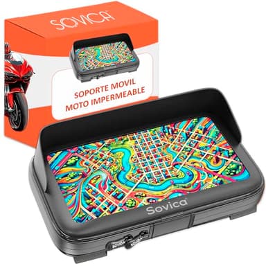 Soporte movil Moto Bicicleta Impermeable sujeciones y Cremallera reforzadas Funda con Visera Valida para Smartphones de hasta 7.6" Compatible con Todo Tipo de manillares Negro