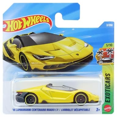Hot Wheels - '16 Lamborghini Centenario Roadster - Exotics 1/10 - JJH80 - Short Card - Superdeportivo amarillo con licencia oficial a escala 1:64 - Mattel 2026