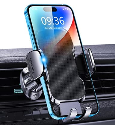 Glangeh Soporte Movil Coche [2025 Gancho Mejorado] para Ventilación de Aire, 360° Rotación Accesorios Movil Coche con Liberación de un Botón, Compatible con iPhone y Otros 4-7”