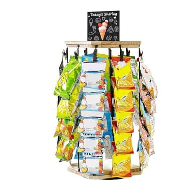 Genérico Organizador De Aperitivos | Organizador Giratorio De Snacks Con 5 Niveles Y 40 Ganchos,5 Niveles 40 Pinzas Con Base De Madera Y Tablero Para Mensajes, Rotatorio Para Mostrador De Cocina Y