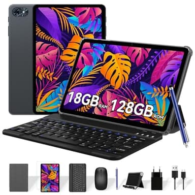 TABWEE Tablet con Teclado y Lapiz - 18GB RAM+ 128GB ROM(2TB TF), Android 15 Tablet 10 Pulgadas, 6000 mAh, 5MP+2MP, Gemini AI, 5G WiFi, GPS(Garantía de 4 Años)