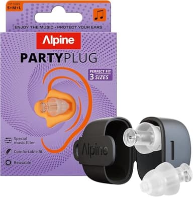 Alpine PartyPlug Tapones Oídos para Conciertos 19dB - Protección Auditiva Esencial para Festivales, Tapones Reutilizables para Música & Raves, 3 Tamaños (S/M/L), Transparente