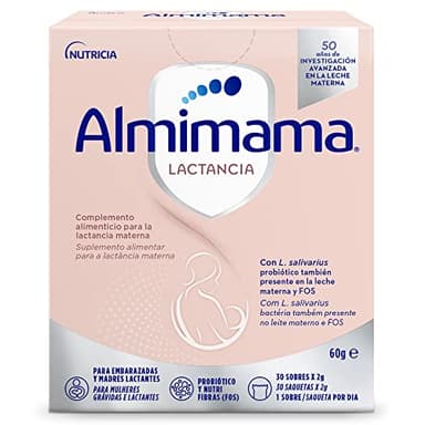 Almimama – complemento alimenticio que favorece la lactancia materna – probiótico para lactancia – 30 sobres x 2 g. Total 60 g
