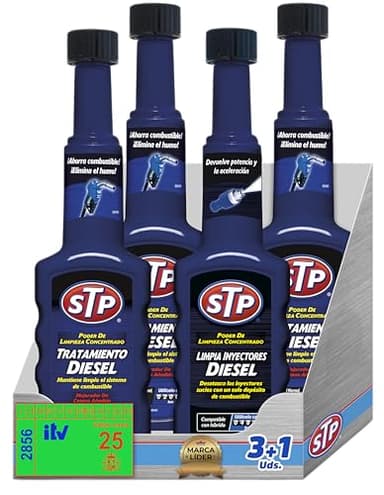 STP Limpia Inyectores Diesel + 3 Tratamientos - PACK DE 3+1 PRE ITV DIESEL 1 HORA - Reduce emisiones, ahorra combustible y mejora el rendimiento, 4X200 ml, El embalaje puede variar