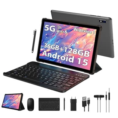 PIXPEAK Tablet 10 Pulgadas con Android 15, 36GB RAM, 128GB ROM (TF 1TB), 1080P Wievine L1, 5G WiFi 6 Octa-Core 2.0GHz, 8000mAh, 5M+8MP, Tablet con Teclado|Ratón|Funda|Auriculares-Gris