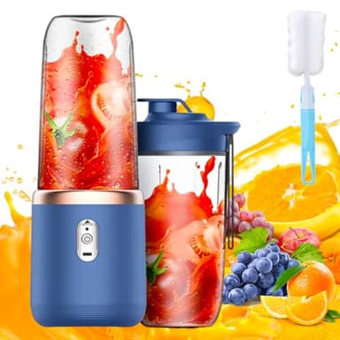 WDKXCN Batidora portátil de 400 ml, batidora portátil de 6 cuchillas, batidora portátil para batidos con tazas, cepillo, mini batidora para llevar para batidos