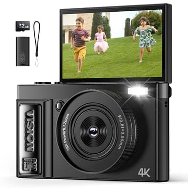 Camara de Fotos Digital 4K Profesional: Cámara Digital con Pantalla Abatible 180° - Camaras Compacta con 32GB Tarjeta - 16X Zoom Camara para Principiantes Niña Niños Chico