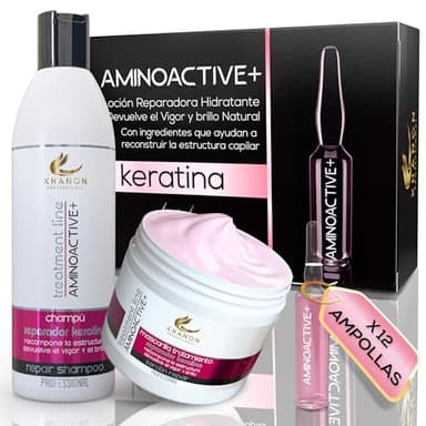Pack Reparador - Champu Sin Sulfatos ni Parabenos - Aloe vera y Keratina - Mascarilla + Champú + Ampollas - Reconstrucción - Suavidad - Brillo Natural - Xhanon Professional