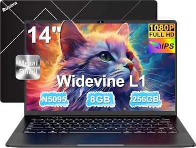 Ordenador Portátil 14 Pulgadas Celeron N5095 hasta 2,9 GHz Win11 8GB 256GB SSD Expansión 1TB 5G WiFi 1920x1080 FHD BT4.2 Mini HDMl USB 3.0 Portatil con Mouse Español Película - Negro Metal Ordenador