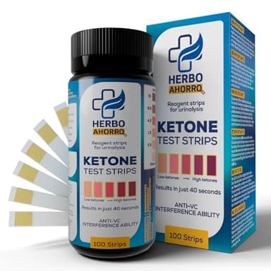 Tiras para medir Cetonas en orina - Cetosis, dieta Keto, medición de cetonas precisa, dieta cetogénica - 100 tiras reactivas para medir las cetonas - HerboAhorro