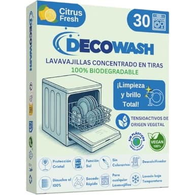 Detergente Lavavajillas Ecológico en Tiras (Máximo 60 Lavados) - Sin Plásticos, Fosfatos ni Cloro. Biodegradable, Vegano y Seguro. Limpieza, Abrillantado, Protección y Cuidado Antical