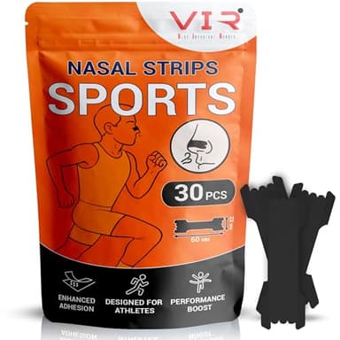 VERY IMPORTANT RUNNER - Pack 30 Tiras Nasales Deportivas Negras - Optimiza el Rendimiento Deportivo - Mejora la Respiración por la Nariz - Ideal para Correr, Fitness, Tenis, Ciclismo (60 x 22 mm)