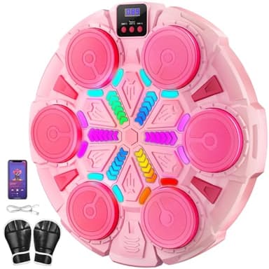 Esnowlee Máquina de Boxeo de música Inteligente para niños con función de conteo, luz Ajustable, Dispositivos de Entrenamiento de Pared para Ejercicios en casa Bluetooth para niños (Rosa)